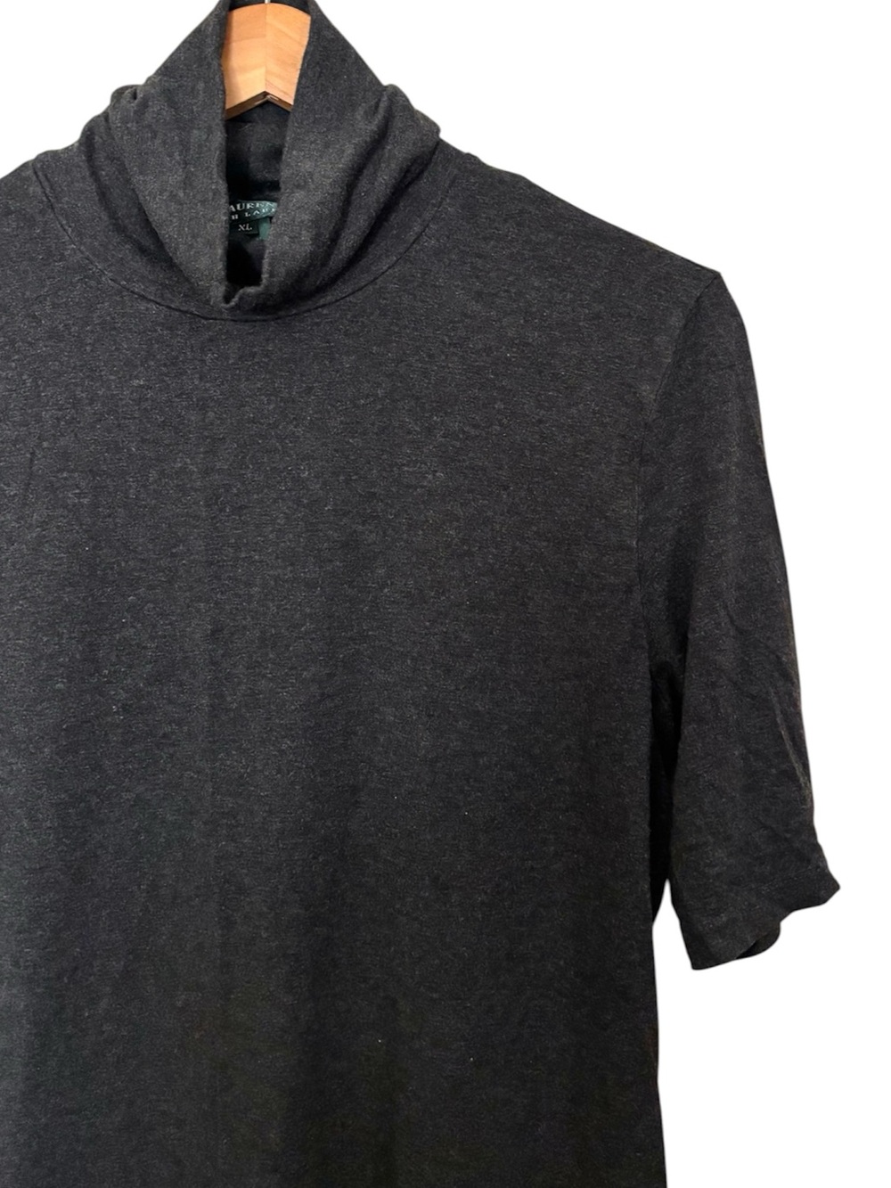 Lauren Ralph Lauren Dark Grey Knit Jersey Turtleneck Short-Sleeve Top